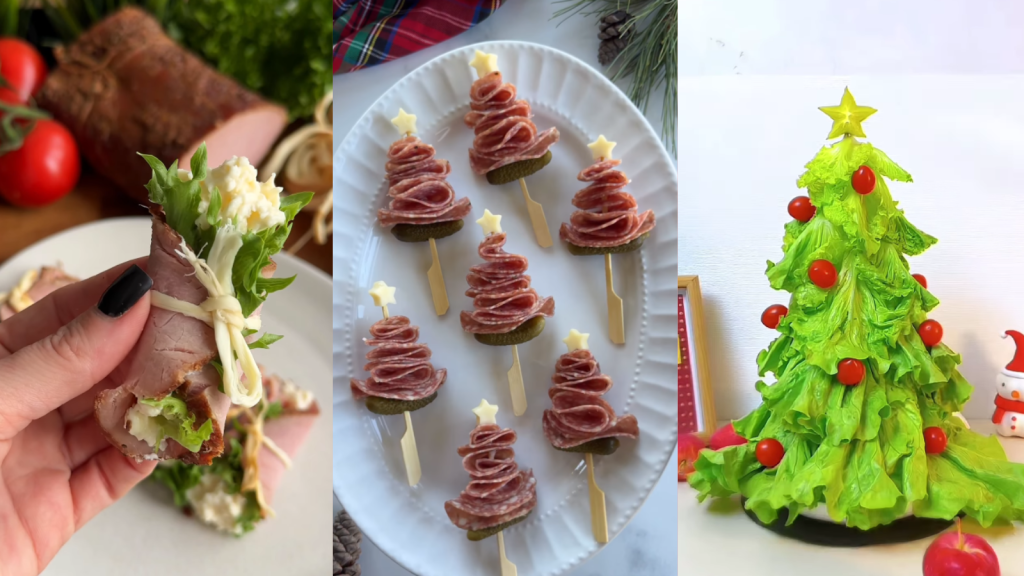 Три крутых новогодних закуски, которые вы приготовите за 5 минут: хрустящая съедобная елка, канапе из колбасы и аппетитные рулетики (ВИДЕО)
