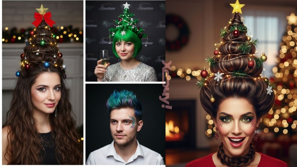 Такое вы увидите только раз в год: как повторить безумную прическу "Новогодняя елка" для корпоратива или вечеринки