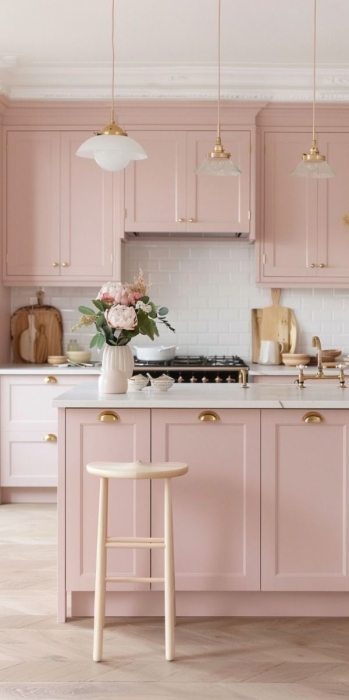 Кухня розового цвета, фото