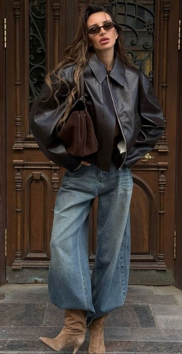 Модная кожаная куртка на осень.