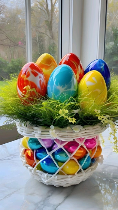 Цветные глянцевые пасхальные яйца, картинка