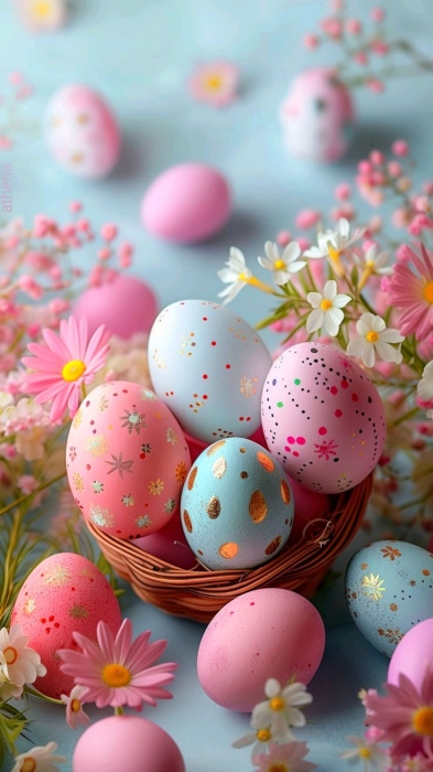 Розовые и голубые пасхальные яйца, фото