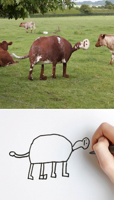 Смішний дитячий малюнок корови