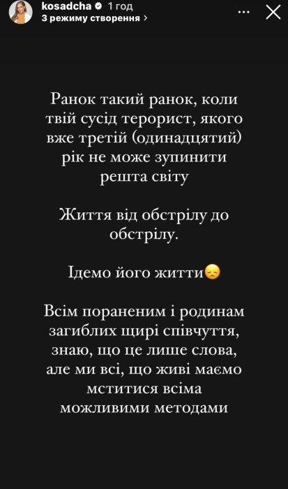 Ракетный обстрел 26 августа – реакция Екатерины Осадчей