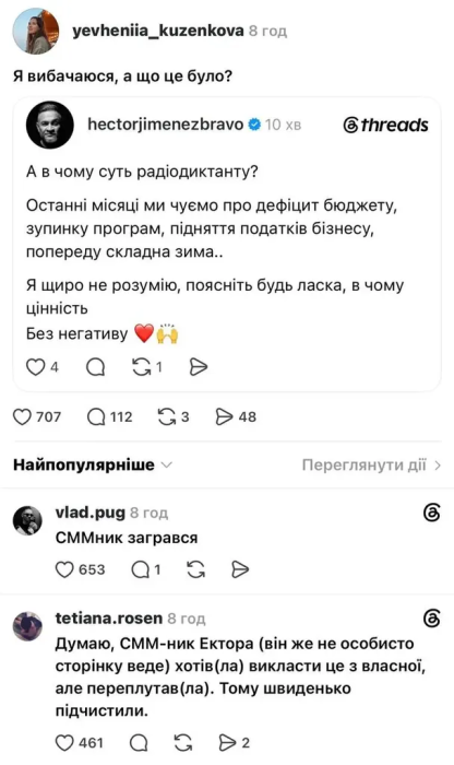 Ектор Хіменес-Браво розкритикував Радіодиктант