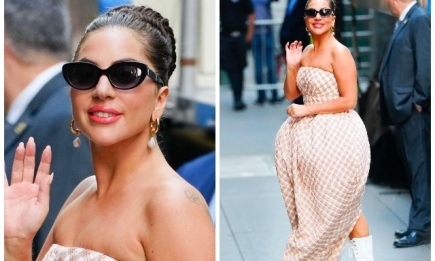 Королева эпатажа: Леди Гага вышла в свет в "платье-парашюте" и экстремально высоких ботильонах (ФОТО)