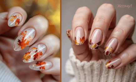 Нюд і листя: ніжний манікюр на осінь з декором (ФОТО)