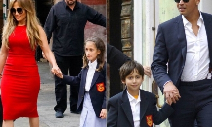Как настоящая семья: Дженнифер Лопес и Алекс Родригес вместе отводят детей в школу