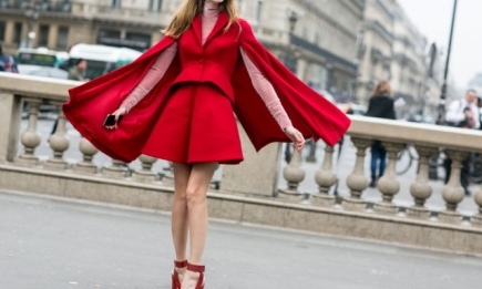 Street style: красное платье на Новый год 2016