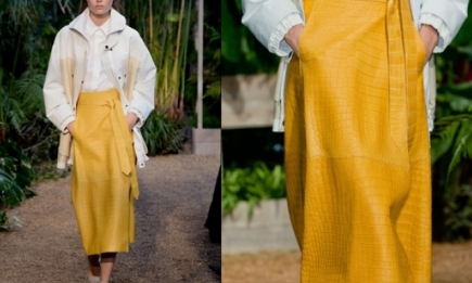 Кожаная юбка цвета желтой фрезии от Hermès