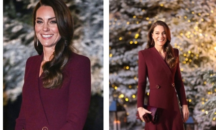 Как королева: Кейт Миддлтон сразила поклонников элегантным образом в бордовом пальто (ФОТО)