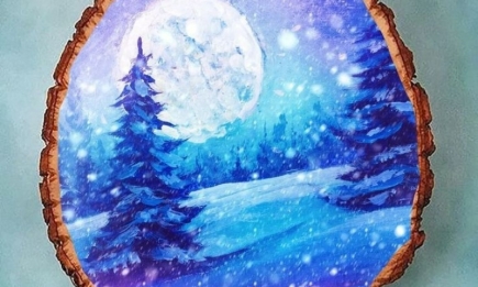 Рисуем зимнюю картину на срезе дерева: мастер-класс эксклюзивного декора (ФОТО)