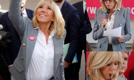 Бриджит Макрон покоряет вкусом: жена президента Франции надела стильный блейзер и джинсы