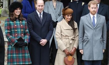 Все в сборе: Меган Маркл и Кейт Миддлтон с принцами Гарри и Уильямом посетили рождественскую службу (ФОТО)
