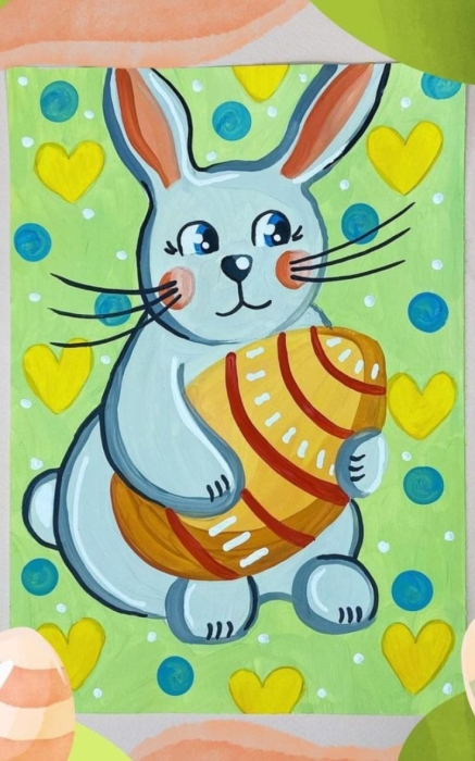Малюнок великоднього кролика з писанкою, фото