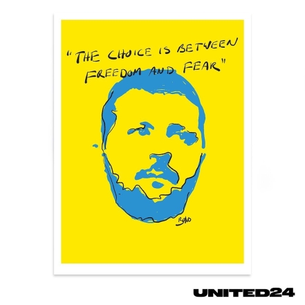 Боно совместно с United24 выпустил лимитированный мерч с желто-голубым изображением Зеленского (ФОТО) - фото №1