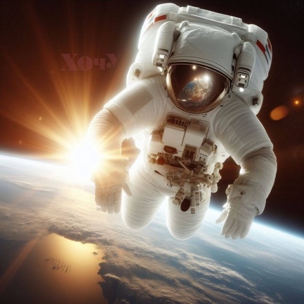 На фото космонавт в космосе