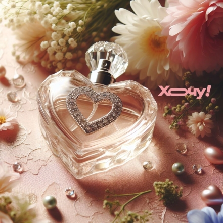 Прозорий флакон парфумів у формі серця зі стразами, фото