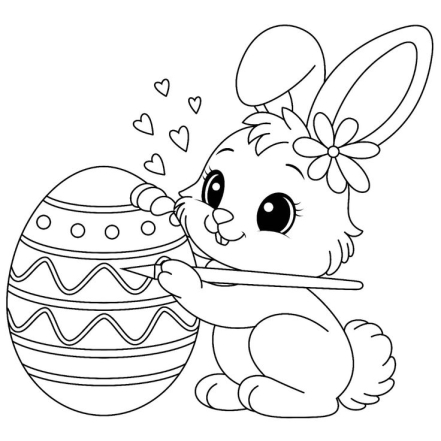 Кролик рисует пасхальное яйцо, картинка