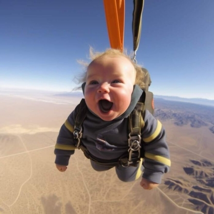 Дитина стрибає з парашутом, фото