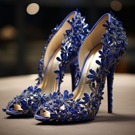 Синие туфли со стразами на каблуке, фото