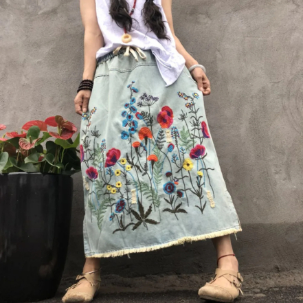Фото юбка в стиле бохо с вышивкой