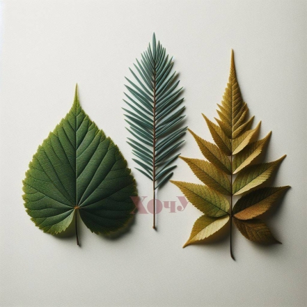 На фото зображення листя різних дерев