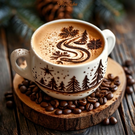 Кофе с рисунком леса, фото