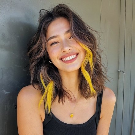 Фарбування з жовтими пасмами, фото