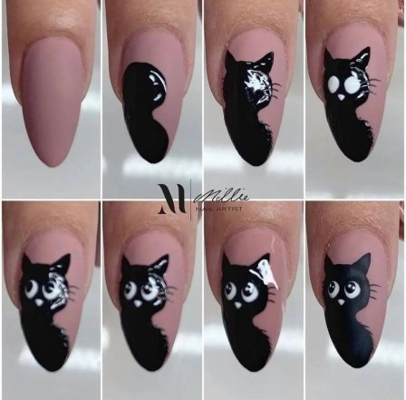 Як намалювати чорного кота на нігтях