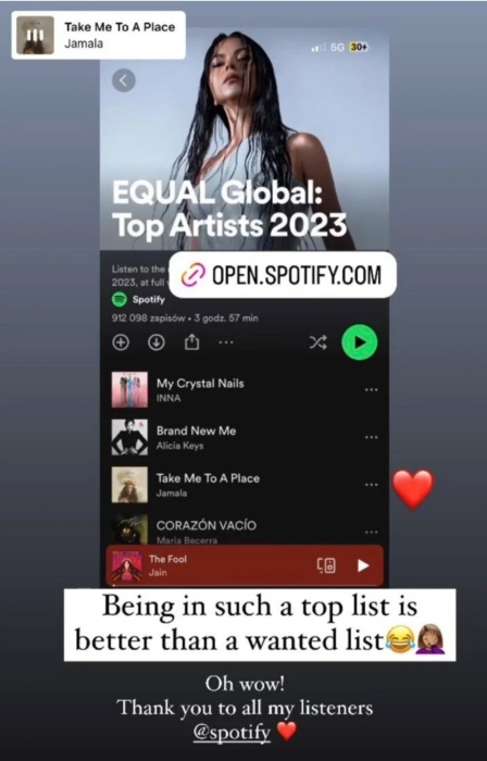 Таким результатом можно гордиться: композиция Джамалы – в тройке Spotify Equal 2023! - фото №1