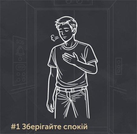 Парень в лифте делает дыхательные упражнения, чтобы снять напряжение.