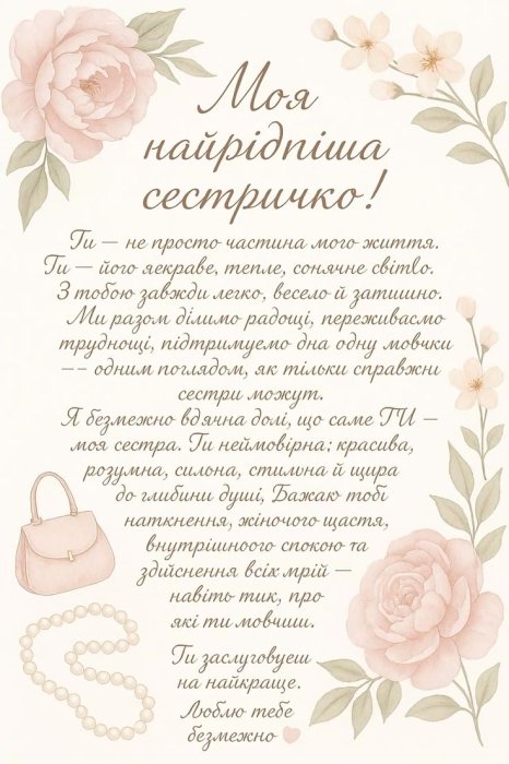Щирі вітання з Днем сестер 2025