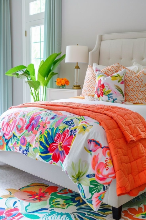 Спальня у яскравому квітковому принті, фото