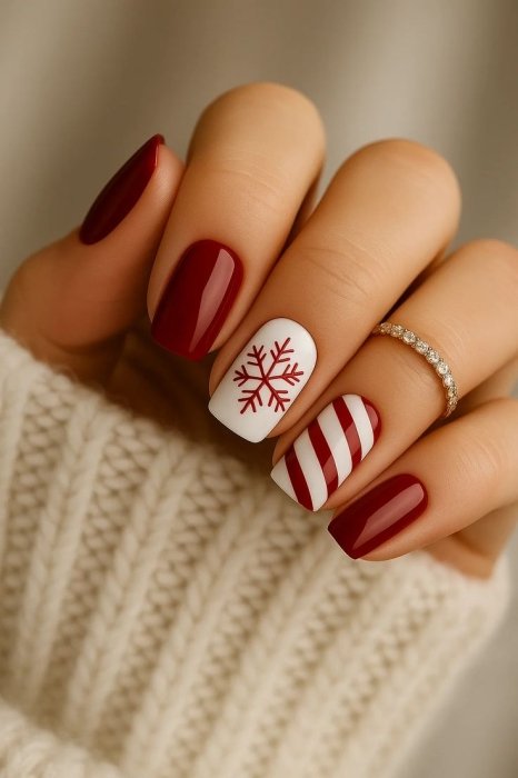 Красный маникюр на новый год на короткие ногти