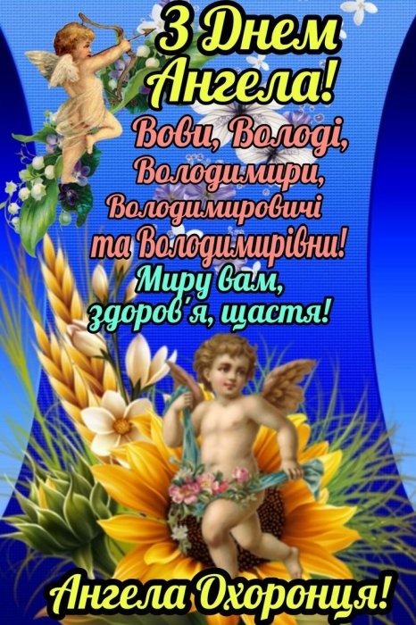 Душевні вітання з Днем ангела Володимира