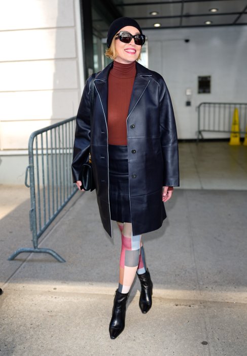 Шерон Стоун — модна шкіряна спідниця 2026