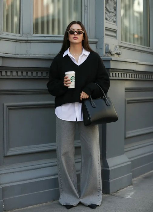 Модный образ со свитером - фото