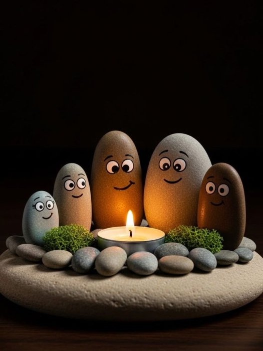 Рисуем семью камешков у свечи