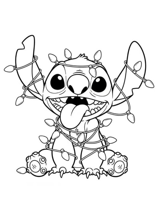 Раскраска для детей — Стич, Новый год