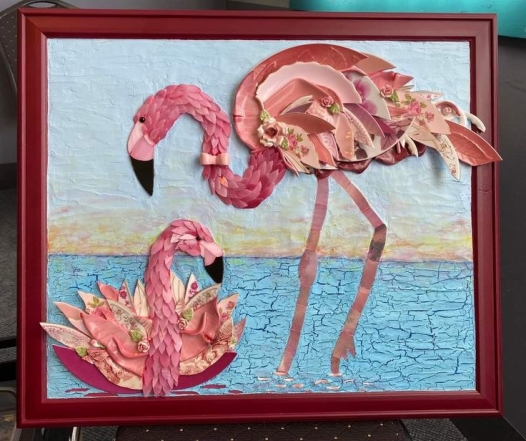 Картина из мозаики - два фламинго, фото