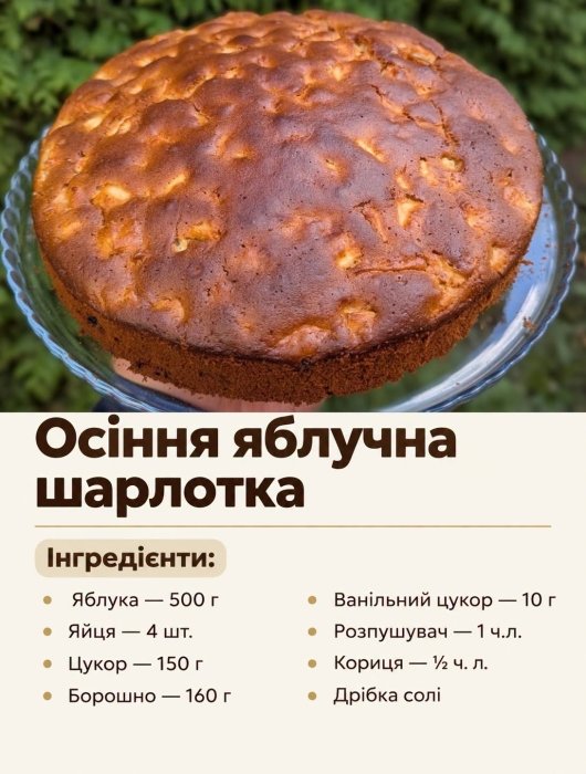 Рецепт осенней шарлотки с яблоками.