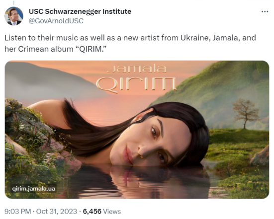 Арнольд Шварценеггер оцінив альбом кримськотатарських пісень Джамали та дав пораду своїм підписникам - фото №1