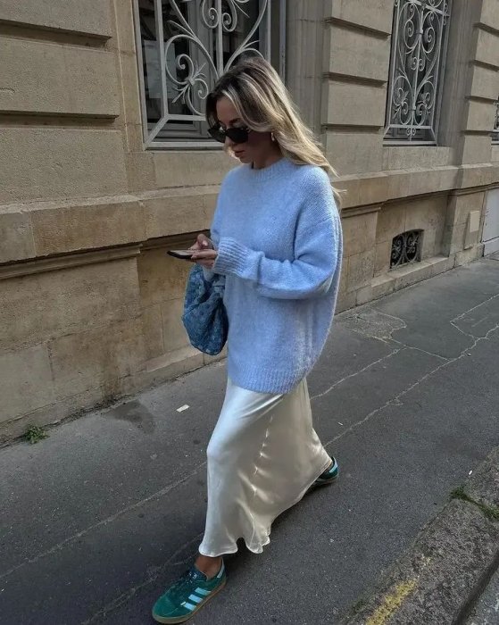 Голубой цвет в образах, модные фото