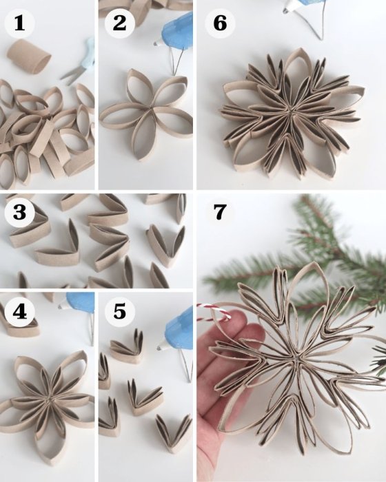 Снежинки из втулок туалетной бумаги своими руками, мастер-класс