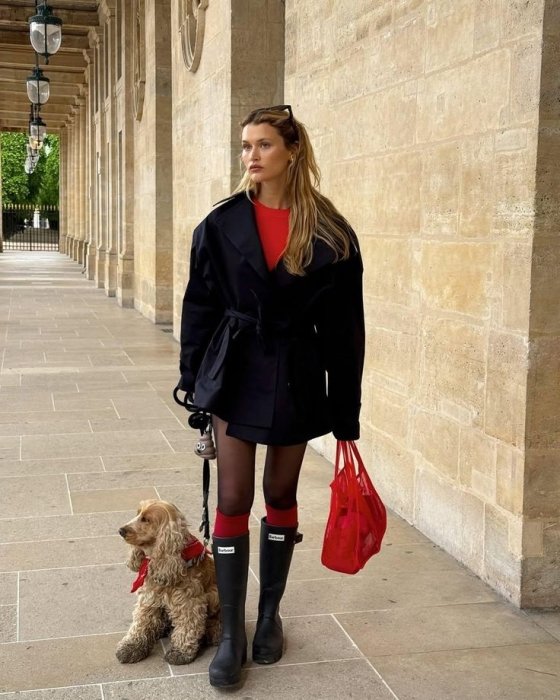 Стильные образы с резиновыми сапогами