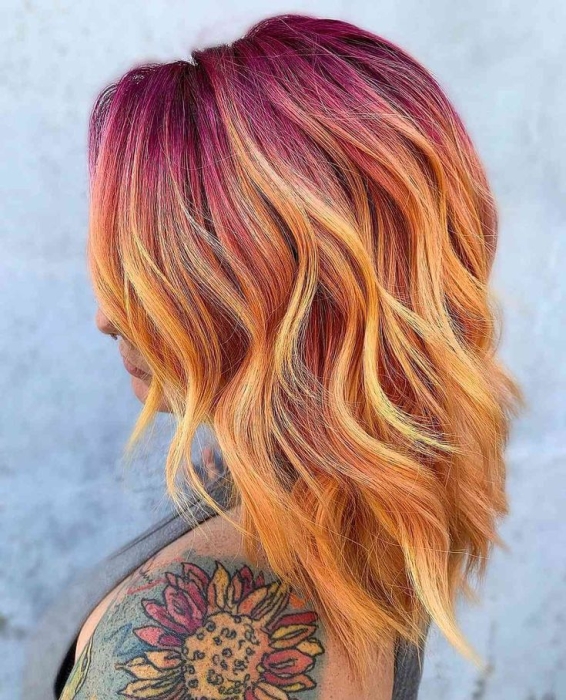 Волосы в оттенках персика, фуксии и абрикоса, фото