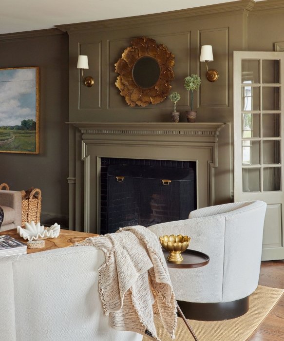 Оливковый цвет стен в современном интерьере