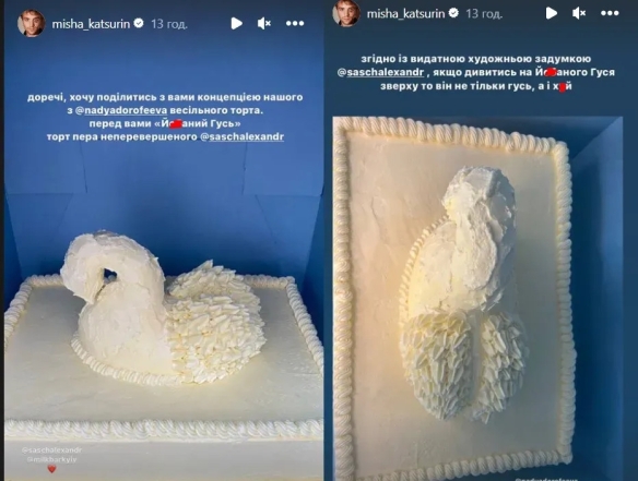 Не только "Й*баный гусь": муж Нади Дорофеевой озадачил их нецензурным свадебным тортом - фото №1