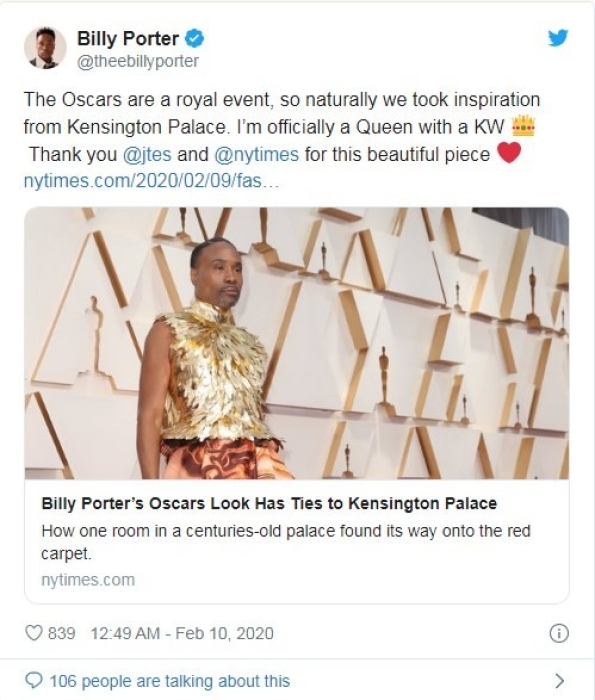 Снова в платье: эпатажный выход Билли Портера на церемонии "Оскар-2020" - фото №2